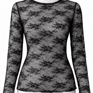 torrid Black Sheer Floral Lace Long-Sleeve Top